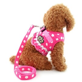 SELMAI Puppy Small Dog/Cat Dots Vest Harness Leash Set Mesh Padded No Pull Lead Pink M