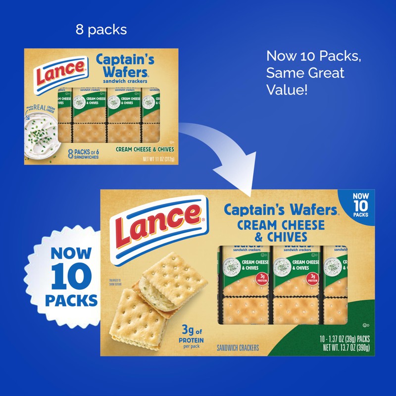 Lance Sandwich Crackers, Captain's Wafers Cream Cheese and Chives, 10