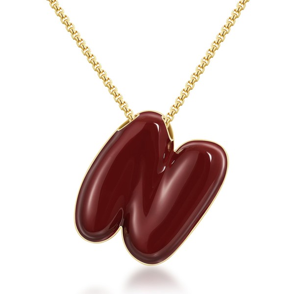 KissYan Bubble Letter Necklace, 14K Gold Plated Enamel Initial Pendant