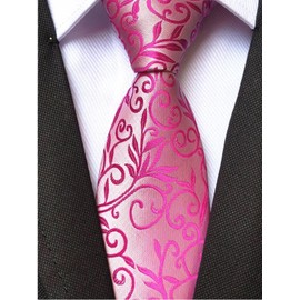 Elfeves Men's Handmade Fuscia Ties Fashion Hot Pink Small Floral Wedding Dance Luxury Neckties