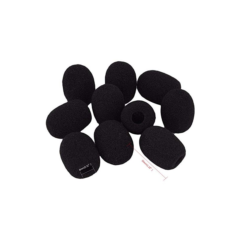 10 Piece Black L30mm x D8mm Mini Microphone Headset Windscreen