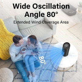 JRD 13'' Tower Fan with 80° Oscillating, 23ft/s Bladeless Desk Fan with 3 Speeds, Quiet Operation, Compact & Portable Table Fan for Bedroom Home Office Desktop