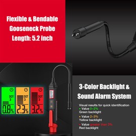 RQG Brake Fluid Tester, High Precision Brake Fluid Tester Pen with 5.2” Gooseneck Probe, 3 Color Backlight & Sound Alarm, Moisture 0-4% for DOT3, DOT4, DOT5.1