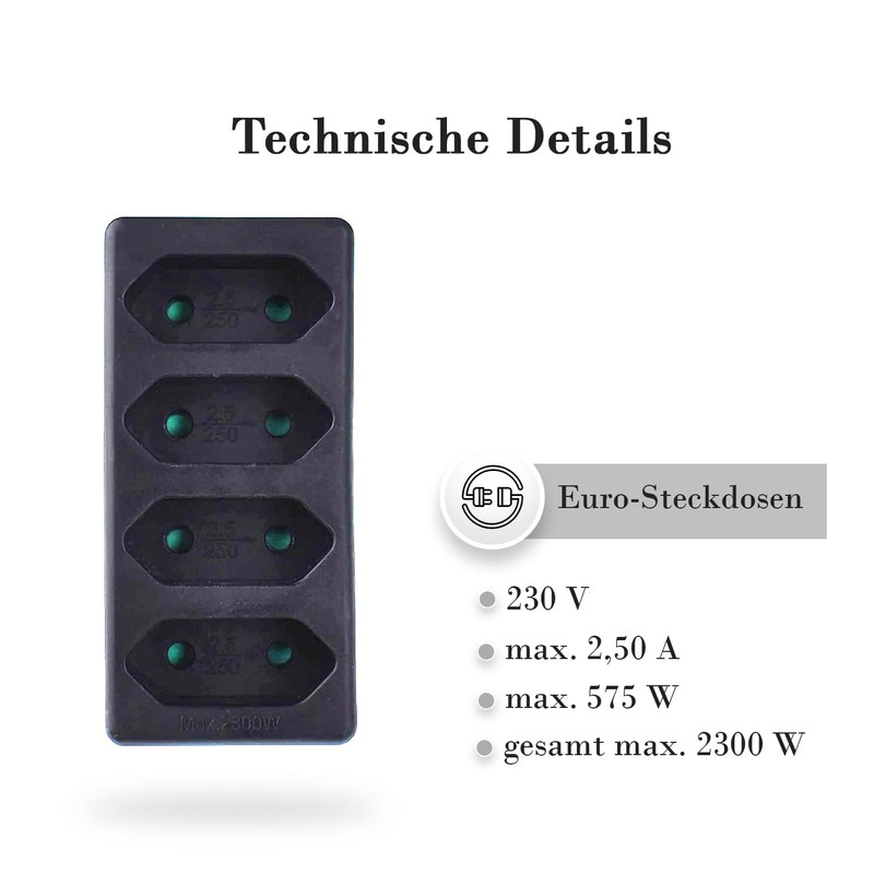 feletec 4-Way Socket Adaptor 4x Euro, Black, Multiple Plug, Multiple