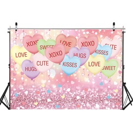 Valentines Backdrop 10x8FT Sweethearts Candy Conversation Hearts Party Decorations Sweet Heart Valentines Background for Home Party Banner Photo Booth Props
