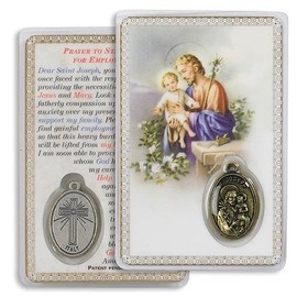Prayer to Saint Joseph Father of Jesus Protector of the Family Laminated Prayer Card with Gold Tone Medal Blessed By His Holiness