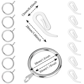 Curtain Rings 22 Set Silver Metal Curtain Rings with Curtain Hooks, Curtain Hanging Rings for Pole Rod, 30 mm Internal Diameter