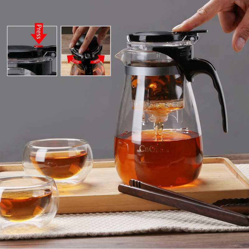 CNGLASS Glass Teapot with Removable Infuser,30.5oz Clear Tea Kettle with