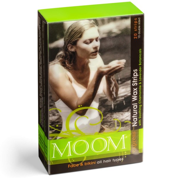 MOOM Face and Eyebrow Waxing Strips for Women with Natural Soothing Chamomile & Lavender Hair Waxing Strips with Vitamin E Finishing Oil – Perfect for Face & Bikini (20 Pre-Waxed Strips) 1 Pack