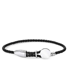 Thomas Sabo Unisex Leather Bracelet 925 Sterling Silver Blackened 25 cm, Silver