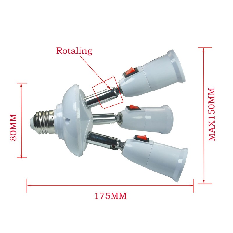 YCSSSD 3 in 1 Light Socket Splitter Adapter, E26/E27 Socket