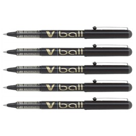 Pilot V-Ball VB7 Liquid Ink Rollerball Pen - Medium Metal Tip - Black (Pack of 5)