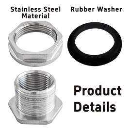 PDETVEO 1" Water Tank Connector, Stainless Steel Bulkhead Fitting Female Thread, Garden Hose Thru-bulk Fitting for Home Improvement, DIY