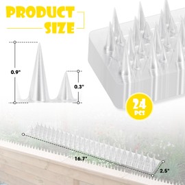 Touri Upgraded 24 Pack Clear Bird Spikes, Transparent PVC Bird Deterrent Strips for Roofs, Fences, Window Sills & Gutters, Low-Visibility Design, Helps Discourage Landing, Roosting & Nesting, 33.4 Ft