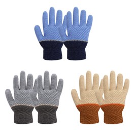 TAGVO Warm Knitted Gloves for Toddlers, Boys and Girls, Windproof Thermal Children's Gloves, Elastic Knitted Gloves, 3 Pairs for Age 3 - 5 Years, Multicoloured1