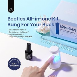 beetles Gel Polish - Kit de uñas de gel para uñas y pegamento Beetles, gel de uñas y gel base 2 en 1 con 500 piezas de puntas de ataúd y lámpara LED, kit de uñas acrílicas para manualidades, kit fácil de extensiones de uñas