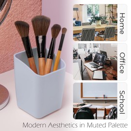 Y YOMA 1 Pack Pen Holder for Desk Cute Plastic Pencil Cup Pen Container Square Organizer Modern Aesthetic Design Desktop Storage Solution for Pens, Pencils, Marker, Makeup Brush, Morandi Blue