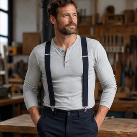 Heavy Duty Suspenders for Men – Adjustable 2-Inch Elastic X-Back Trouser Braces with Strong Metal Clips for Work & Dress