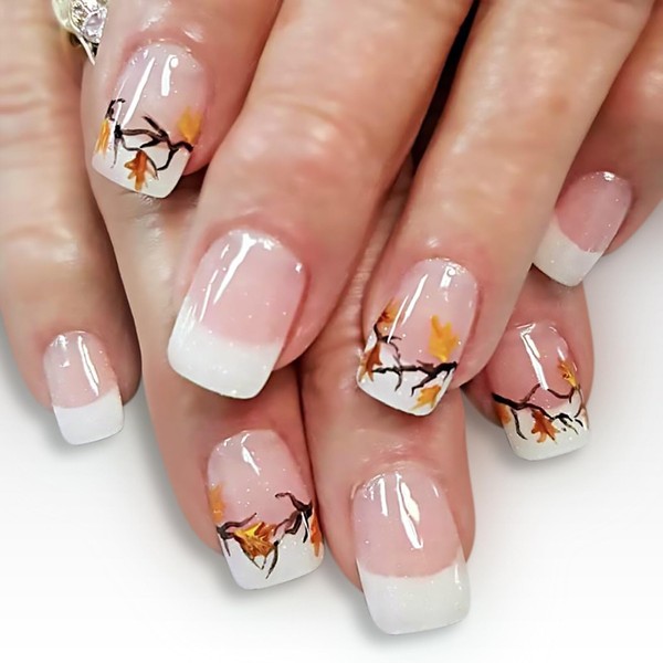French Tip Press on Nails Short Square Fall Fake Nails