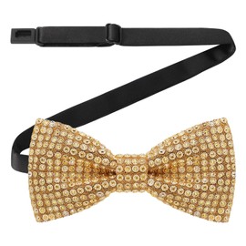 HOULIFE Rhinestone Bow Tie for Men Diamond Bow Tie Pre-Tied Sequin Bow Tie Adjustable Crystal Bow Ties for Wedding Party Banquet, yellow