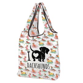 CMNIM Dachshund Foldable Tote Bag Dachshund Lovers Gifts for Dog Mom Bag Weiner Dog Gift Cute Dachshund Reusable Shopping Bag, 25623 Dachshund F