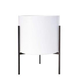 Modern White Plants Pot Cylinder Planter with Heavy Duty Stand, Large 12 Inch Pot, 17.6 Inch with Stand Height