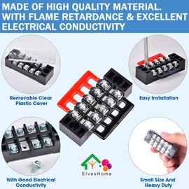 Terminal Blocks 5 Position 12PCS 6 Set, Dual Row Buss Bar Wire Terminal 600V 15A, Screw Terminal Block with Insulated Cover, 400V Bus Bar Terminal Blocks for DIY Small Electrical Home Circuit Projects