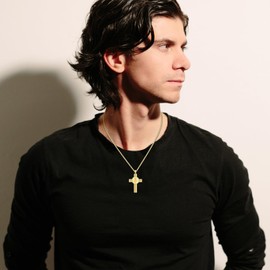 Midir&Etain St Benedict Crucifix Necklace 925 Sterling Silver Gold Saint Benedict Medal Necklace Crucifix Jesus Cross Pendant Protection Necklace Catholic Jewellery Gifts for Men Women