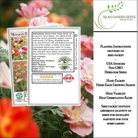 Mission Bells Poppy Seeds Mix (Eschscholzia californica)-1500 Heirloom Non-GMO Seeds, Vibrant Semi-Double Bloom Poppies in Apricot, Orange, Pink, Red, White, and Yellow, Isla’s Garden Seeds