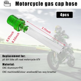 Gasedin Gasedin 4 PCS Breather Hose Gas Fuel Tank Cap, CNC Two Way Tank Valve Vent Tube with Aluminum Breather Valve, Fuel Gas Cap Vent Tube Breather, Motorcycle Accessories (Green, Transparent Hose)