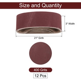sourcing map 12pcs 3" x 21" Sanding Belts 400 Grits Aluminum Oxide Abrasive Belt Sander Paper Sanding Papers for Metal Wood Grinding Polishing, Reddish Brown