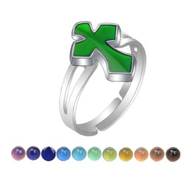 AINILOVE Color Changing Ring Sensing Temperature Ring Turtle/Dolphin/Whale/Penguin Animal Mood Ring for Women Birthday Party Jewelry Gift (Easter Cross Ring)