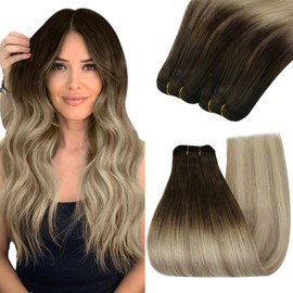 YoungSee Real Hair Wefts, Dark Brown, Balayage Blonde, Real Hair for Sewing, Weft Extensions, Real Hair, 35 cm, Hair Wefts, Balayage Weave Extensions, Real Hair, 100 g, #4/14/60