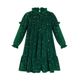 Toddler Girl Christmas Green Velvet Dress Winter Dresses Sequin Gliter Star Dress Girls Long Sleeve Xmas Birthday Party Princess Dress Fall Clohtes Xmas Green Sequin Dresses 6-7 Years