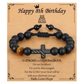 P.BLAKE 8 Year Old Boy Birthday Gift, Adjustable American Flag Beads Cross Bracelet Cool Gifts Ideas Happy 8th Birthday Decorations Christmas Jewelry Gifts for Boys Kids Son Grandson Brother Nephew