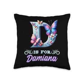 D Is For Damiana Girly Butterfly And Flower Initial Name Throw Pillow