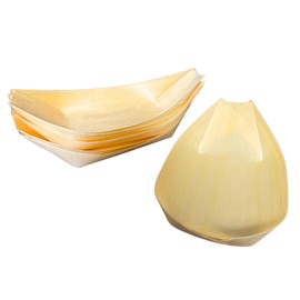 THY COLLECTIBLES Pack of Disposable Wooden Boat Plates – Sushi & Appetizer Serving Trays, Leaf-Shaped Food Containers for Catering, Parties, Weddings, and Picnics (24 pcs, 5.0 Inch)