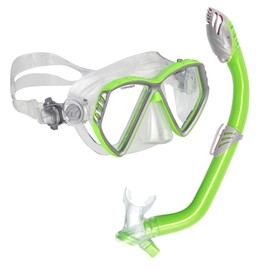 U.S. Divers Regal Jr Kids Snorkeling Combo - Adjustable 2-Window Mask, Leak-Free Customized Fit, Dry Top Snorkel Technology - Fun Green
