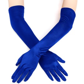EORUBE Long Opera 1920s Satin Gloves for Women Elbow Length Party Costume Gloves (Smooth 20.5" - Blue)