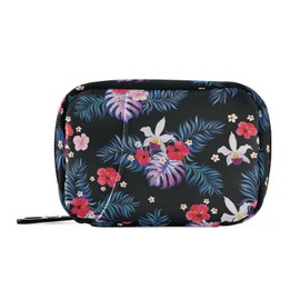 Naanle Pill Organizer Palm Leaves Flowers Pill Box 7 Day Pill Case Bag Travel Pill Organizer Bag with Zipper Portable Weekly Case Compact Size for Vitamin Supplement Holder