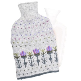 Pachamama Handknitted 100% Wool Hot Water Bottle Cover and 2 Litre Hot Water Bottle - Scots Thistle Design Multicoloured Handmade Fair Trade Multicoloured Thermal