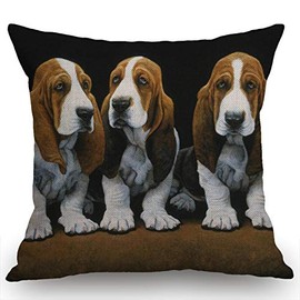 Swono Basset Hounds Rustic Farmhouse Decorative Throw Pillow Cover Square Cushion Case for Home Sofa Couch Decoration