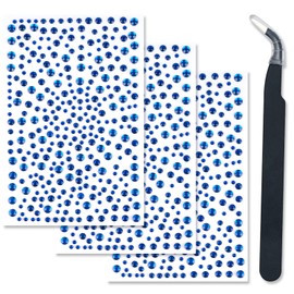 3 Sheets Face Gems Self Adhesive Rhinestones Stick on Face Jewels Stickers Decorations for Face, Makeup, Nail, Crafts (Navy Blue)