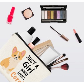 EXUQO Corgi Gifts for Corgi Lovers,Dog Mother Gifts Makeup Bag,Corgi Gift Bag,Cute Birthday Gifts for Corgi Mom,Just a Girl Who Loves Corgis Pouch,Dog Lovers Zipper Travel Cosmetic Bag