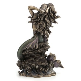 JFSM INC. Large Beautiful Mermaid Sitting on Rock Statue Sculpture Figurine