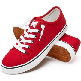 Tenis de lona para mujer, antideslizantes, informales, con cordones, de lona baja, color blanco, para mujer, zapatos de moda, color negro, Rojo -, 9 US