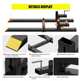 Towallmark 60" Clamp on Pallet Forks, 4,000Lbs Heavy Duty Fork Rack with Adjustable Stabilizer Bar for Loader Bucket Skid Steer Tractor