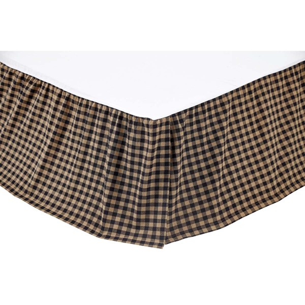 VHC Brands Black Check Twin Bed Skirt 39x76x16 Country Rustic Design, Black and Tan