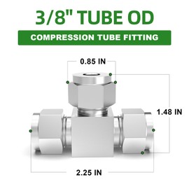 TAISHER 2PCS 304 Stainless Steel Compression Tube Pipe Fitting Connector, 3/8" Tube OD x 3/8" Tube OD x 3/8" Tube OD Tee Adapter