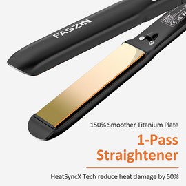 Faszin Plancha para Cabello, 1.18" Placa de Titanio Iónica, 20s Calentamiento Rápido, Profesional Plancha de Cabello con Pantalla LED Clara, Herramienta de Estilo 2 en 1 Alisador y Rizador (Negro)